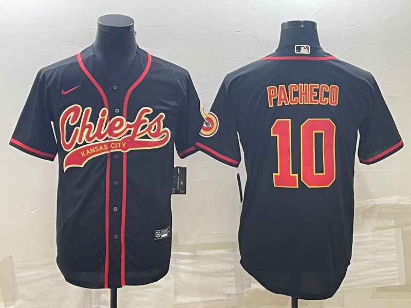 Men's Kansas City Chiefs #10 Isiah Pacheco Black With Patch Cool Base Stitched Baseball Jersey Men's Kansas City Chiefs #10 Isiah Pacheco Black With Patch Cool Base Stitched Baseball Jersey
